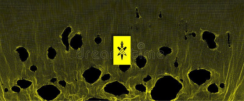 This spiderweb has been broken. Abstract grid background with hole. Array with dynamic particles. Texture. 3D grid surface. vector illustration