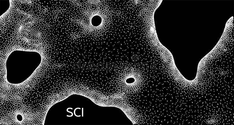 This spiderweb has been broken. Abstract grid background with hole. Array with dynamic particles. Texture. 3D grid surface. stock illustration