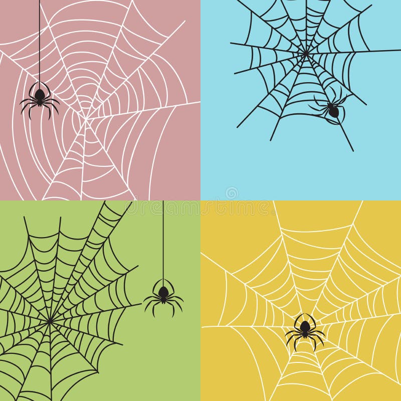 Spiderweb με τις αράχνες καθορισμένες Ζωηρόχρωμες ανασκοπήσεις Μορφή των εντόμων Στοιχεία σχεδίου κόμματος αποκριών απεικόνιση αποθεμάτων