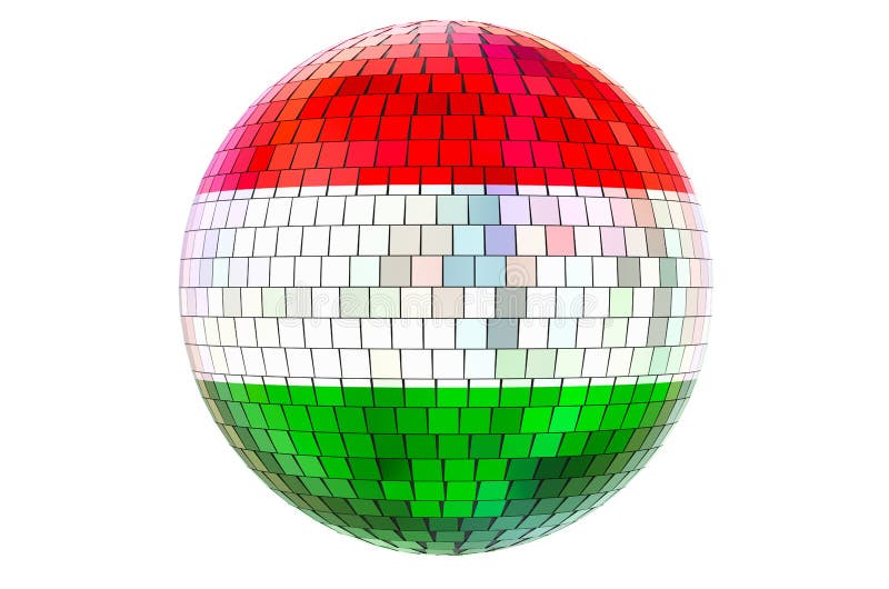 Spiegeldisco-Ball mit ungarischer Flagge 3d Rendering
