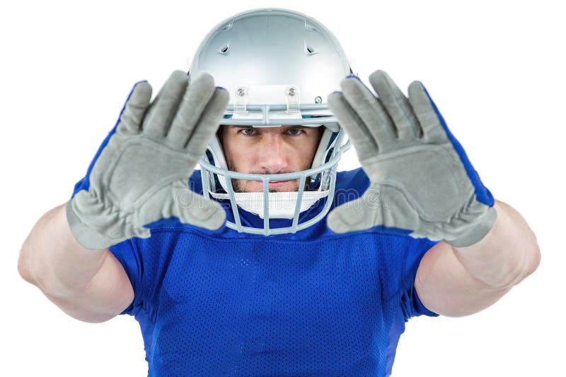 Spielerverteidigung des amerikanischen Fußballs des Porträts lizenzfreie stockfotos Spielerverteidigung des amerikanischen Fußballs des Porträts lizenzfreie stockfotos