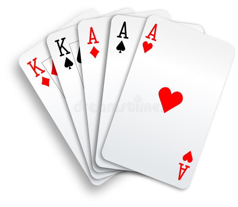 Spielkarten der Schürhaken-Handvolles Haus-Asse und der Könige