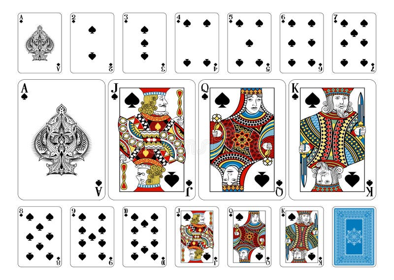 Spielkarten Pokergröße Spatens plus Rückseite vektor abbildung Spielkarten Pokergröße Spatens plus Rückseite vektor abbildung