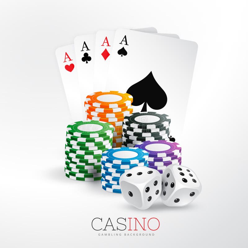 Spielkarten und Chips des Kasinos mit Würfeln vector Hintergrund stock abbildung Spielkarten und Chips des Kasinos mit Würfeln vector Hintergrund stock abbildung