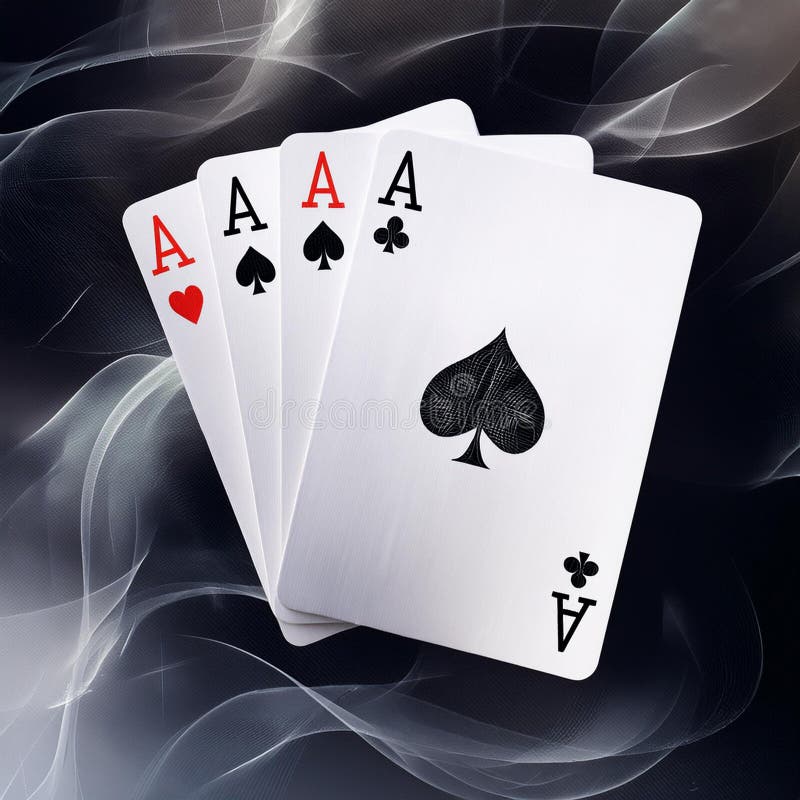 Spielkarten. Vier Asse Poker Hand über schwarz-weiß abstrakten Hintergrund. ai-generiertes Bild