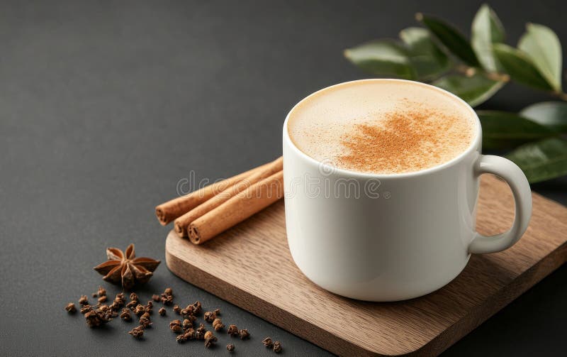 Spikes Latte mit Cinnamon und Star Anise auf dunklem Hintergrund lizenzfreie abbildung