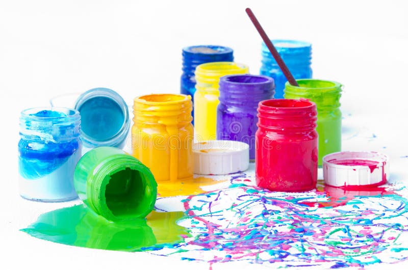Spilled paint bottles stock image. Image of brush, paintbrush 35412389