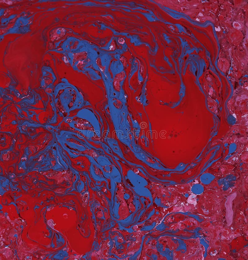 Spilled Red, Blue and White Paint on the Thinner Solution. Stock Image