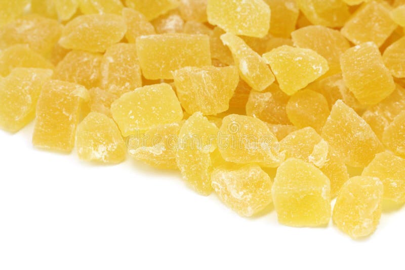 Spilling pieces of dried pineapple royalty free stock photo