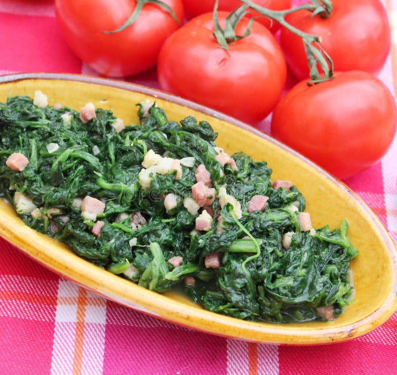 Spinach with bacon stock image. Image of buffet, spinach - 37463849