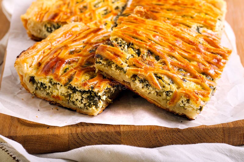 Spinach and Cheese Puff Pastry Pie Stock Image - Image of feta, pastry