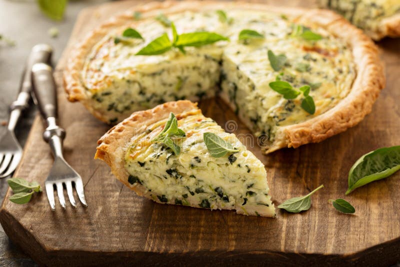 Spinach and Herb Florentine Quiche Stock Photo Image of meat, board
