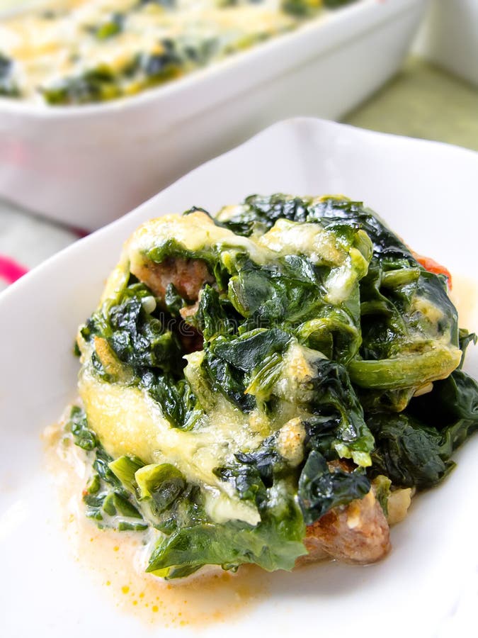 Spinach Minced Meat Bake stock photo. Image of dinner - 20242922