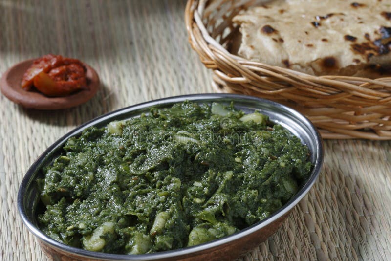 Spinach and Potatoes Subzi with Roti from India Stock Photo Image of