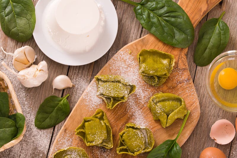 Spinach Ravioli with Ricotta Cheese Filling. Stock Image - Image of