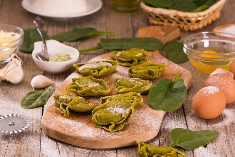 Spinach Ravioli with Ricotta Cheese Filling. Stock Image - Image of