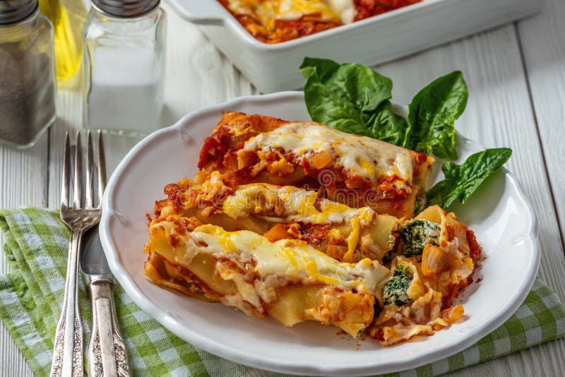 Cannelloni Stuffed With Spinach And Rocitta Cheese Stock Image - Image ...