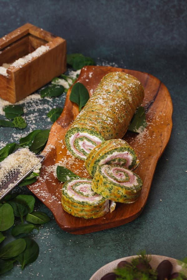 Spinach Roulade Filled with Ricotta Cheese and Ham. Freshly Grated ...