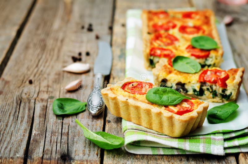 Spinach, Tomatoes, Mushroom Quiche Stock Image Image of closeup, loaf