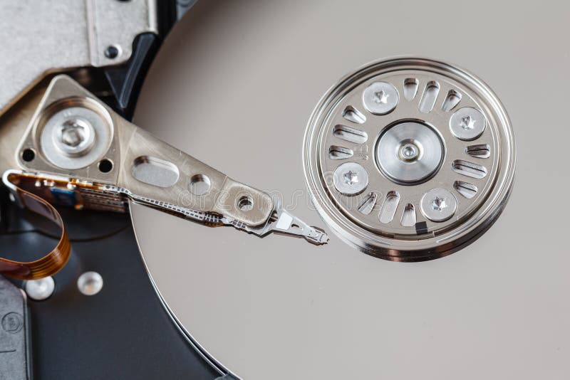 Spindle and plate open HDD stock photo. Image of disk 64259752