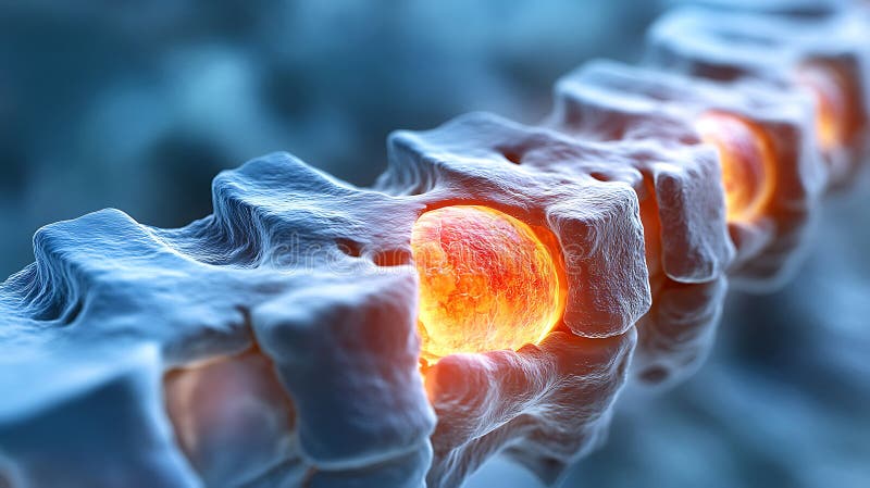 Spine vertebrae close up image showing injury and inflammation concept anatomy and medical condition detailed visualization stock illustration