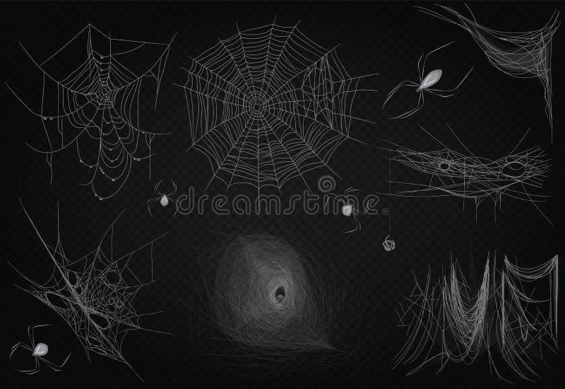 Spinnennetzsatz lokalisiert auf schwarzem transparentem Alphahintergrund Spiderweb für Halloween-Design Spinnennetz der hohen Qua lizenzfreie abbildung Spinnennetzsatz lokalisiert auf schwarzem transparentem Alphahintergrund Spiderweb für Halloween-Design Spinnennetz der hohen Qua lizenzfreie abbildung