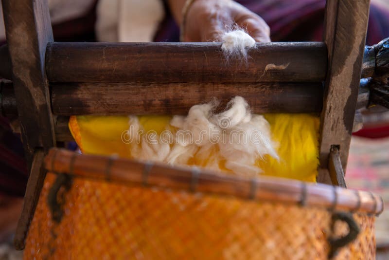 Spinning Cotton into Thread by Hand. Thai Cotton Handmade. Homespun