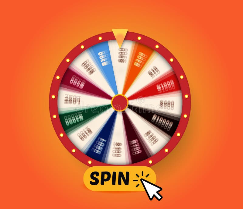 Spinning Fortune Wheel with Spin Button for Activation Rotation, Vector