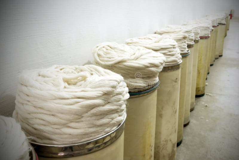 Closeup of Spinning Wheel and Bobbin Filled with Linen Stock Image