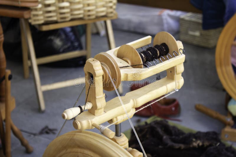 Spinning Wool on Spinning Wheel Stock Image - Image of craft, piemonte