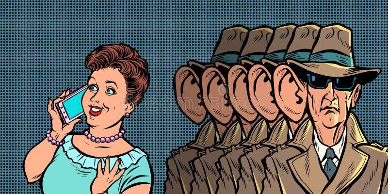 Spionnen die de vrouwen van een telefoongesprek afluisteren stock illustratie Spionnen die de vrouwen van een telefoongesprek afluisteren stock illustratie