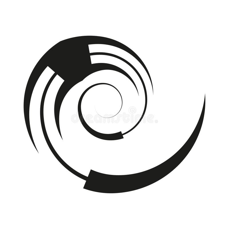 Spiral arrow element. Abstract motion vector. Dynamic black swirl. Bold curve shape. EPS 10.