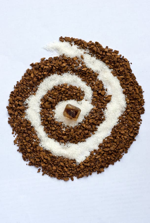 Spiral Of Coffee And White Sugar With A Cane Sugar Stock Image Image
