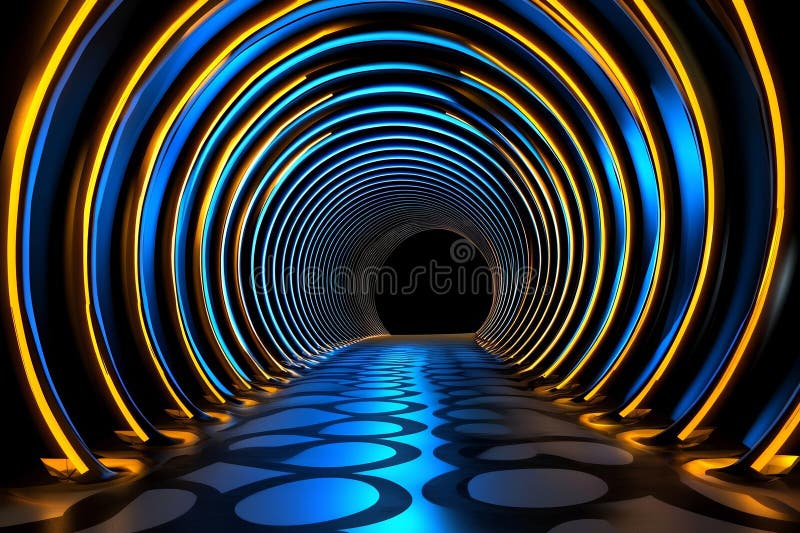 Spiral concentric glow, vivid tones, minimalist tech design, 3D illustration royalty free illustration
