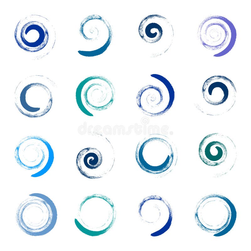 Spiral Design Elements with Brush Stroke Effect Stock Vector