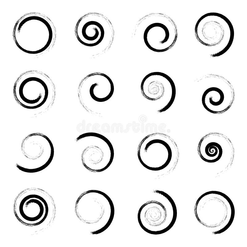 Spiral Design Elements with Twirl Circular Motion. Brush Stroke Effect