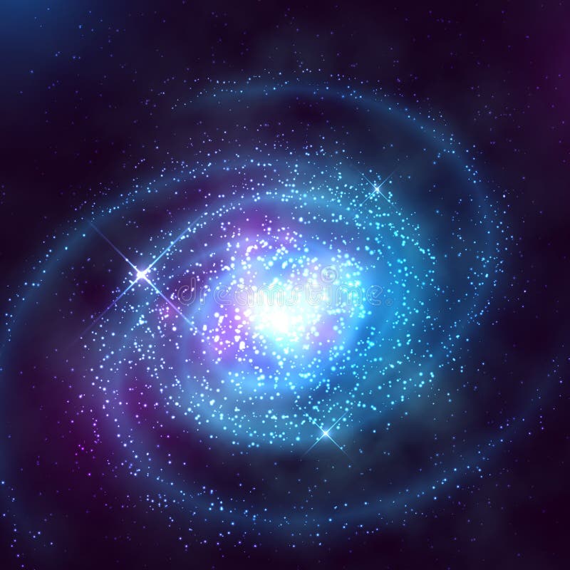 Spiral Galaxy in Outer Space with Starry Blue Sky Vector Illustration ...