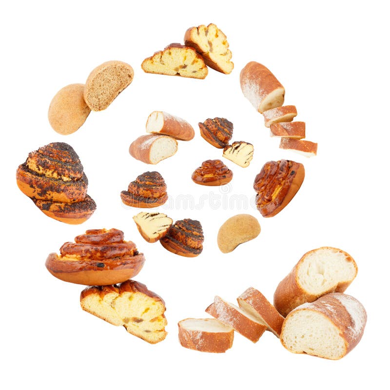 Spiral made from buns and bread, isolated royalty free stock photos