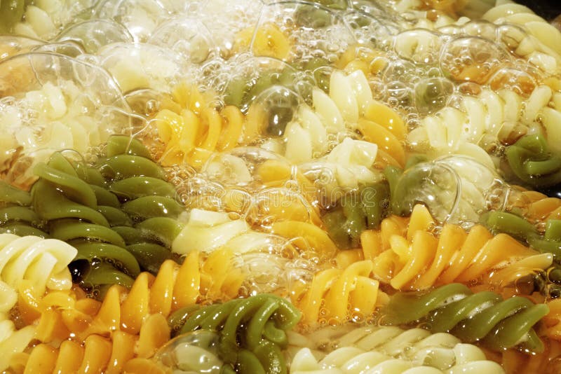Spiral Pasta in Boiling Hot Water Stock Photo Image of water