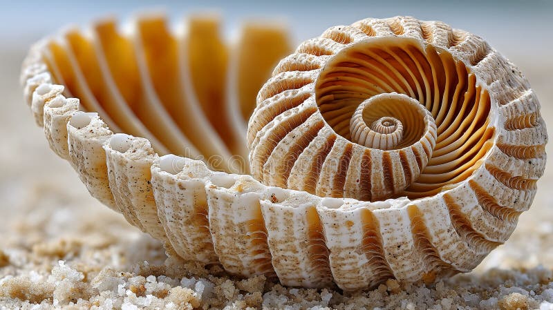 Spiral seashell resting on sand, showcasing intricate, curved patterns vector illustration