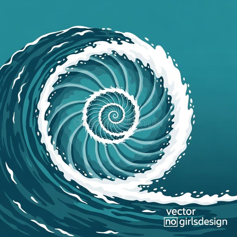 Spiral wave artwork in shades of blue and white creating a vortex effect stock illustration