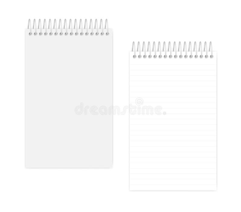 Spiral wire bound junior legal size lined notepad, realistic mockup royalty free illustration Spiral wire bound junior legal size lined notepad, realistic mockup royalty free illustration