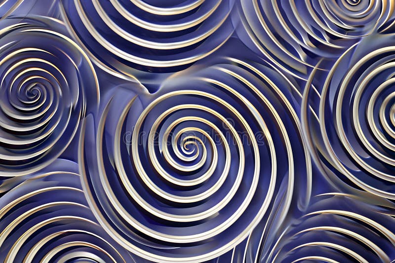 Spirale abstraite design bleu or brillant 3d motif texture fond d'écran image fond d'écran. Closeup d'une oeuvre d'art numériquement composée de nombreuses spirales brillantes se chevauchant dans les tons bleu et or. l'effet 3d crée une texture fascinante.