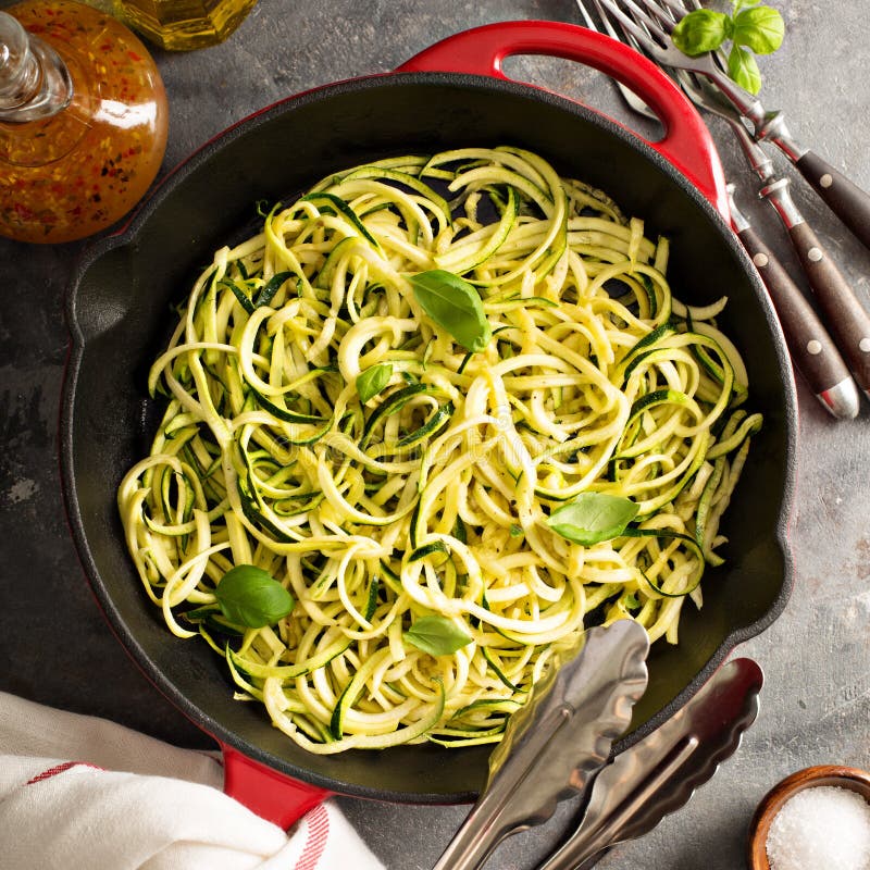 Spiralized Zucchini Noodles in a Cast Iron Pan Stock Photo Image of cast, noodles 90448132