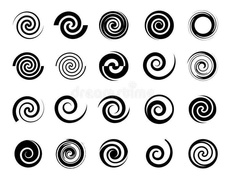 Spirallogo. Drehmuster oder kreisschwarze Splash-Vorlage, wirbelförmig und radial. Geschwindigkeitssilhouette. Rundschwanzkreuz. D lizenzfreie abbildung