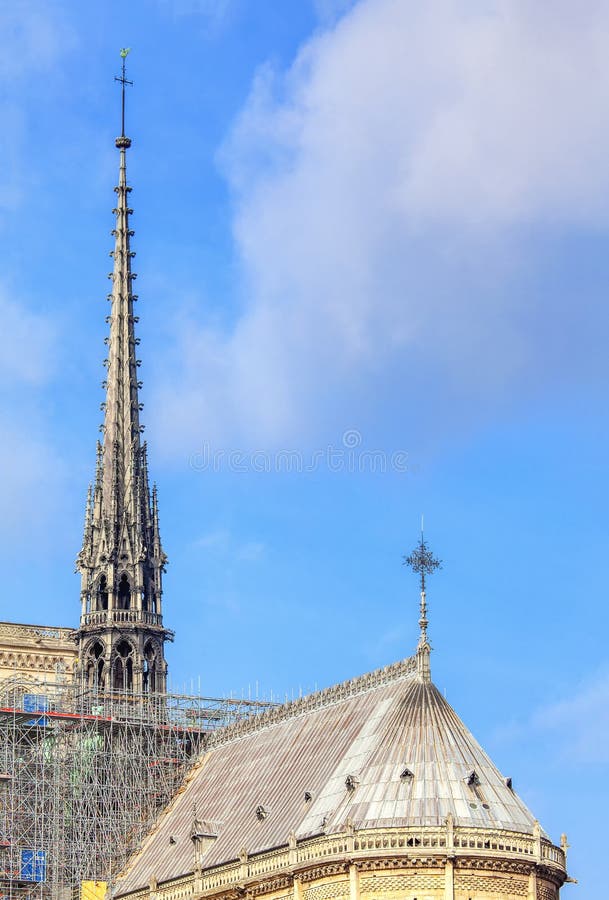 Spire at the Notre Dame Cathedral stock image Spire at the Notre Dame Cathedral stock image