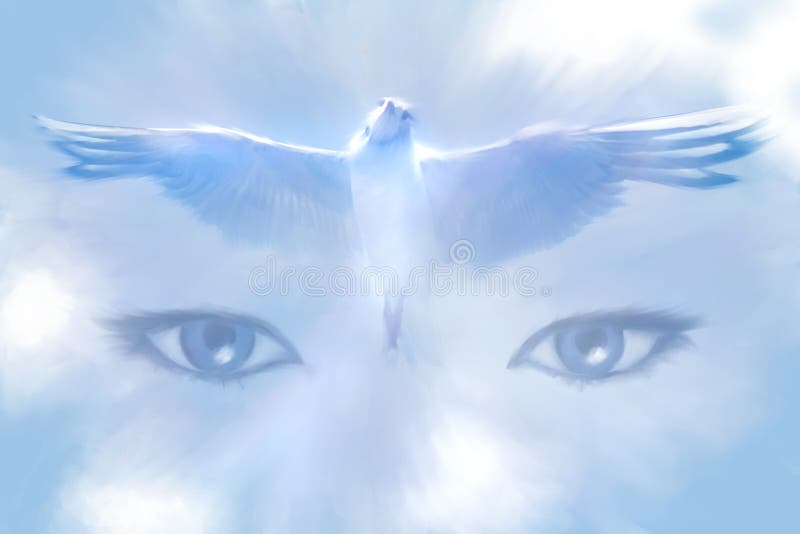 Prudko vták a krásne oči proti modrej oblohy, ktoré symbolizujú vnútornej slobody.