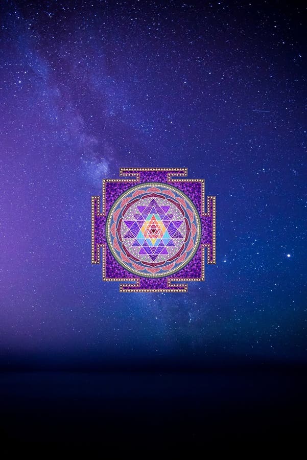 Spiritual Background for Meditation with Sri Yantra Symbol and Galaxy ...