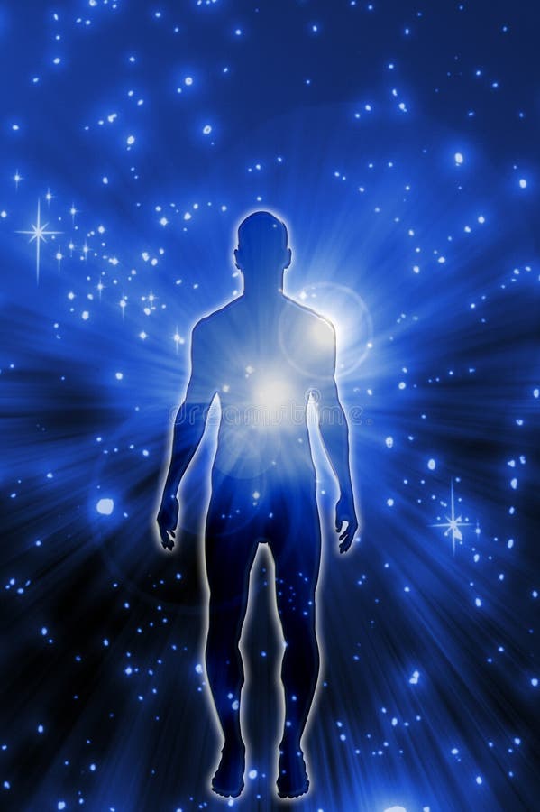 Abbildung mit männlichen silhouette gegen einen Raum hintergrund als Konzept für die spirituelle Energie.