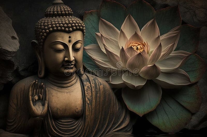Spiritual Buddha Statue Meditating with Lotus Flower. Buddhist Religion ...